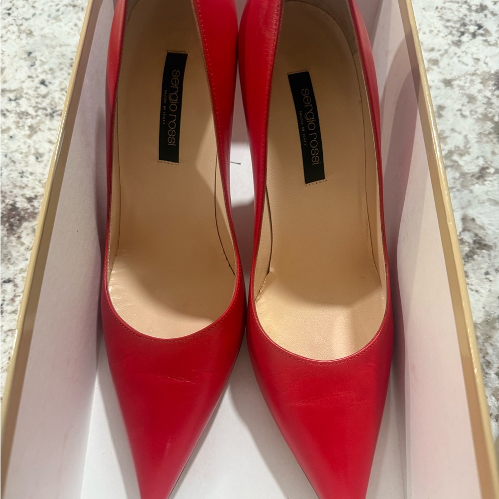 Sergio Rossi Red Pointed Toe Stiletto Pumps - Picture 3 of 5